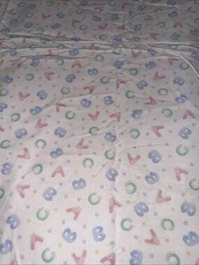 Crib Flat Sheet Set Pastel Numbers Letters Theme Multicolor Unisex,reversible